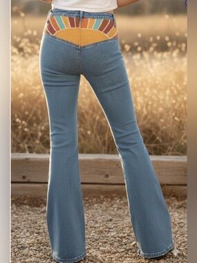 Driftwood Farrah x Sundaze High-Rise Flare Jeans 31 - Embroidered Sunrise